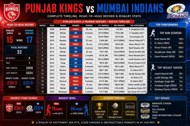 punjab kings vs mumbai indians timeline