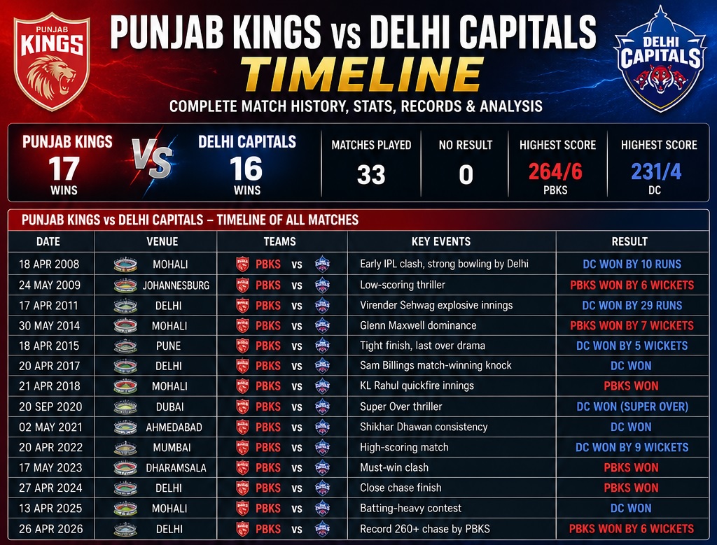 punjab kings vs delhi capitals timeline